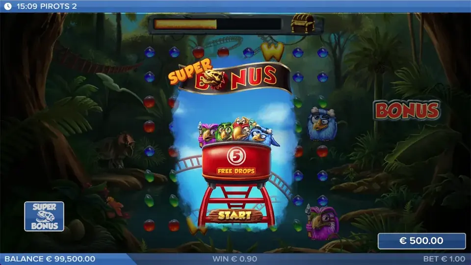 Pirots 2 bonuslÀge med Free Drops aktiverade