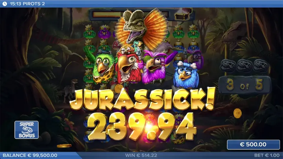 Pirots 2 Jurassick vinst-skÀrm med vinstanimation