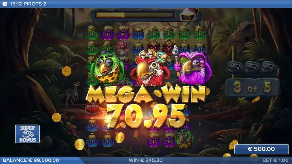 Pirots 2 Mega vinst-skÀrm med vinstanimation