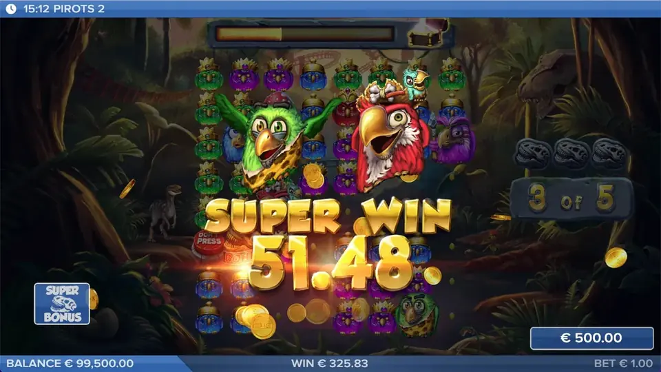Pirots 2 Super vinst-skÀrm med vinstanimation