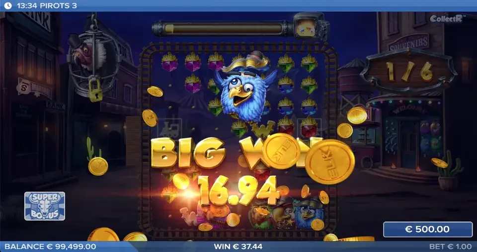 Pirots 3 stor vinst-skÀrm med vinstanimation