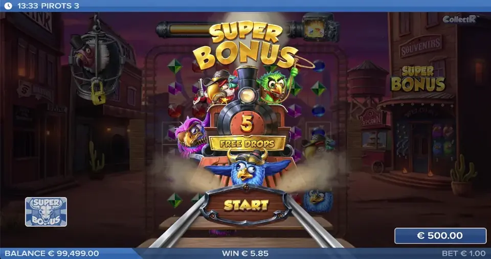 Pirots 3 bonuslÀge med Free Drops aktiverade
