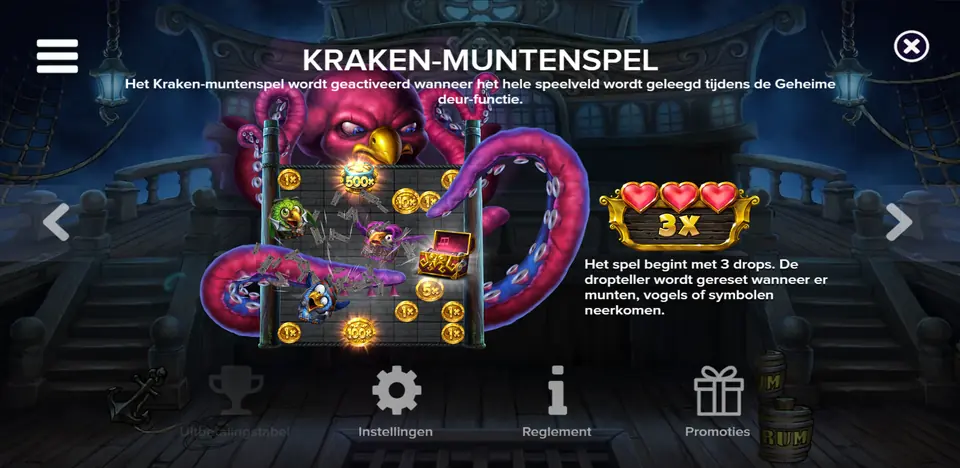 InfoskÀrm med fÀllorna i Pirots 5 The Kraken: pilfÀlla, ankarfÀlla och hemlig dörr