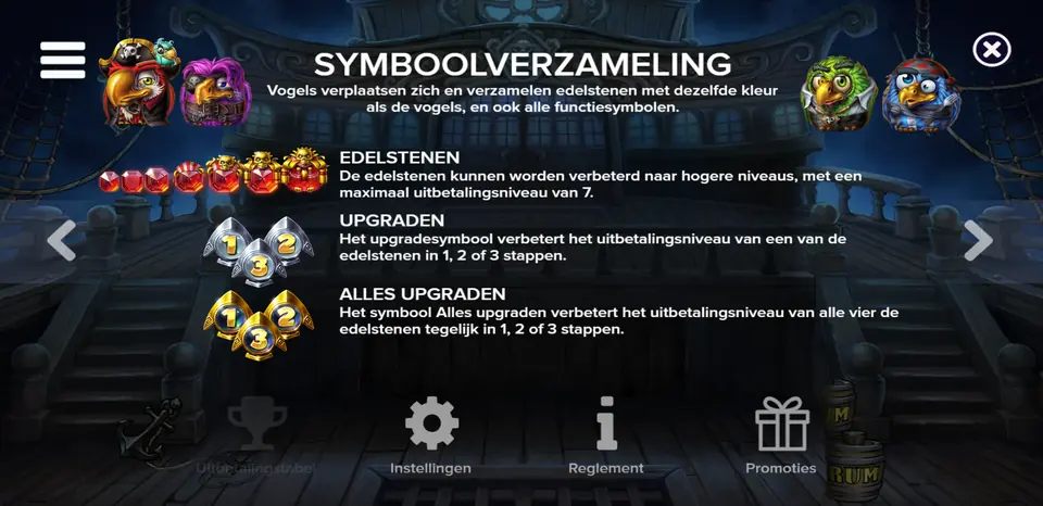InfoskÀrm om symbolinsamling och uppgradering av Àdelstenar i Pirots 5 The Kraken