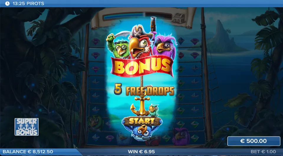 Bonusspelet i Pirots startar med 5 free drops