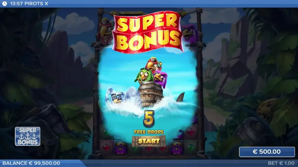 Pirots X bonuslÀge med Free Drops aktiverade